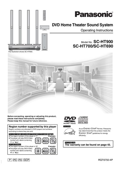 Panasonic SC-HT900/SC-HT700/SC-HT690 DVD Home Theater Sound System Operating Instructions - cover page