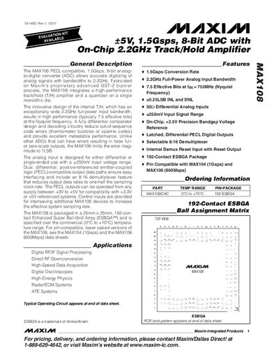Maxim MAX108 ADC Datasheet - cover page