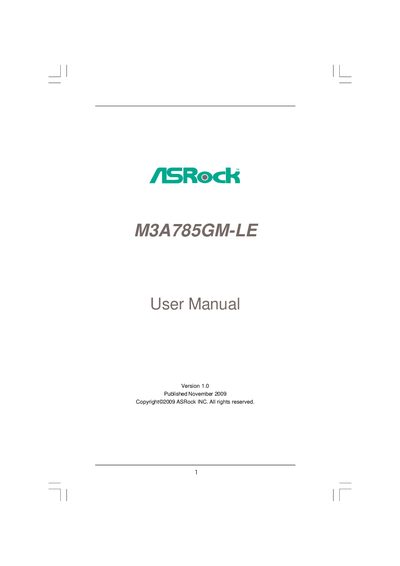 ASRock M3A785GM-LE User Manual - cover page