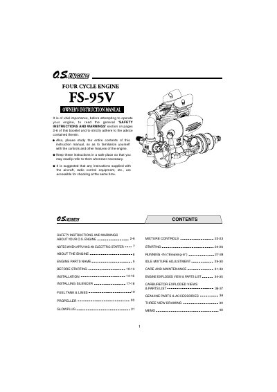 O.S. FS-95V Four Cycle Engine Owner's Instruction Manual - cover page