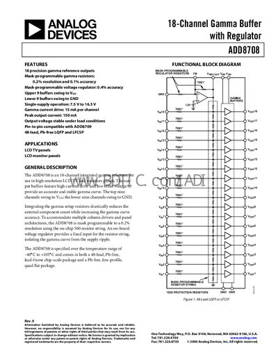 Analog Devices ADD8708 18‑Channel Gamma Buffer Datasheet - cover page