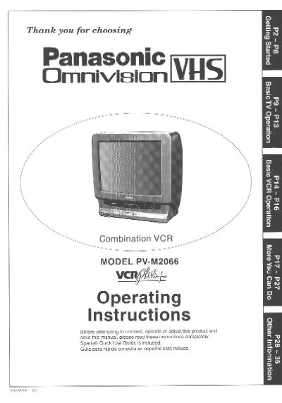 Panasonic PV-M2066 Combination VCR Operating Instructions - cover page