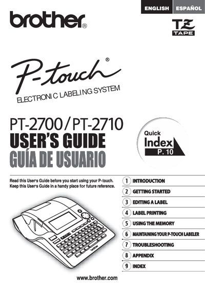 Brother PT-2700/2710 P-touch Labeler User Guide - cover page