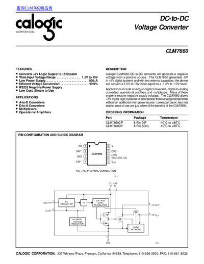 Calogic CLM7660 DC-to-DC Voltage Converter Datasheet - cover page