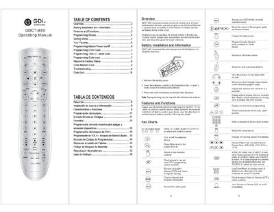 GDi- Technology GDCT-860 Universal Remote User Manual - cover page