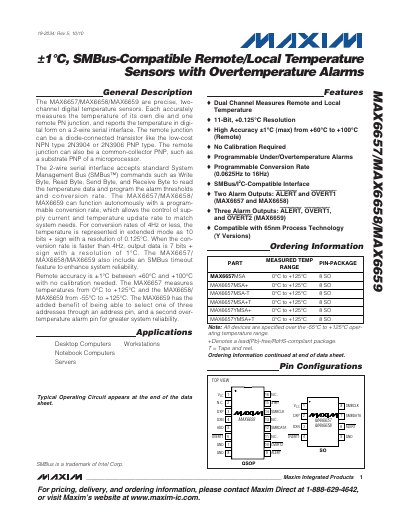 Maxim MAX6657/MAX6658/MAX6659 Digital Temperature Sensor Datasheet - cover page