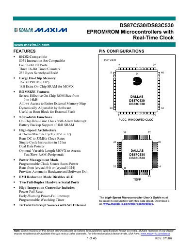 Maxim DS87C530/DS83C530 Datasheet - cover page