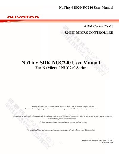Nuvoton NUC240 NuTiny SDK User Manual - cover page