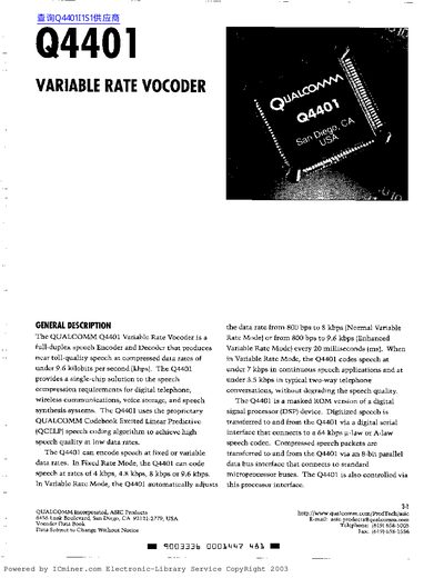 Qualcomm Q4401 Variable Rate Vocoder Data Book - cover page