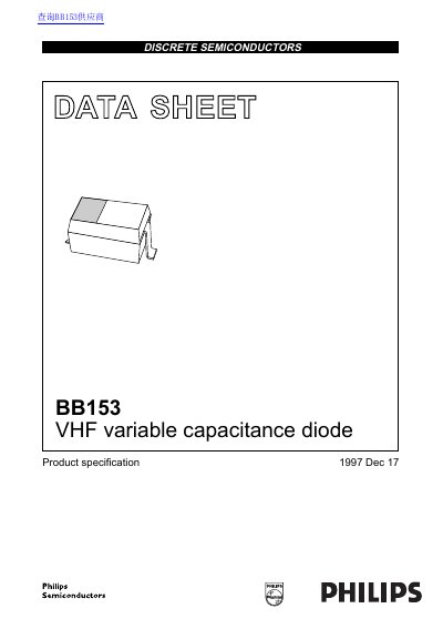 Philips BB153 VHF Variable Capacitance Diode Datasheet - cover page