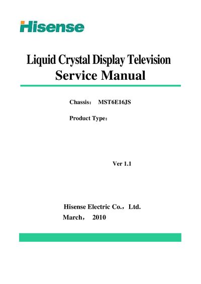 Hisense MST6E16JS LCD TV Service Manual - cover page