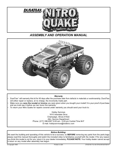 DuraTrax Nitro Quake Assembly and Operation Manual - cover page