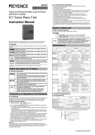 KV Series Basic Unit-IM_E Super-small Programmable Logic Controller with Built-in Display KV Series Basic Unit Instruction Manual - cover page