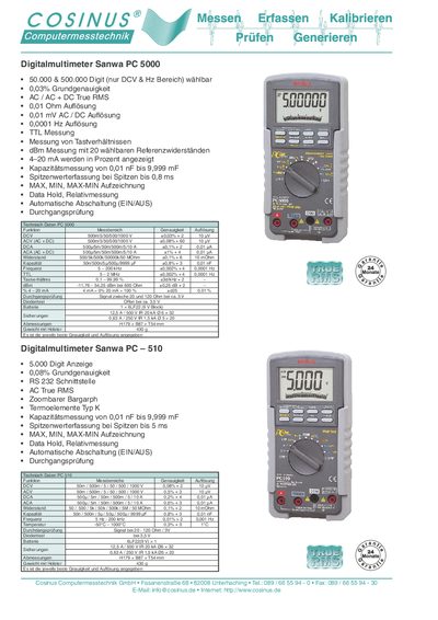 Cosinus PC 5000 Digital Multimeter Handbook - cover page