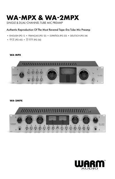 Warm Audio WA-MPX / WA-2MPX Tube Mic Preamplifier User Manual - cover page
