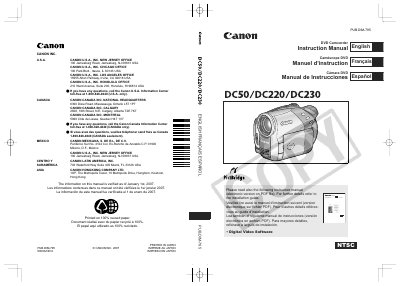 Canon DC50/DC220/DC230 DVD Camcorder Instruction Manual - cover page