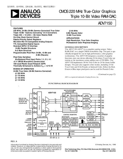 Analog Devices ADV7150 Datasheet - cover page