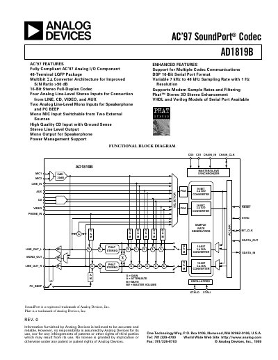 Analog Devices AD1819B AC'97 SoundPort Codec Datasheet
