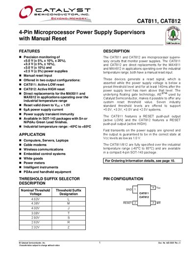 Catalyst CAT811 and CAT812 Datasheet - cover page