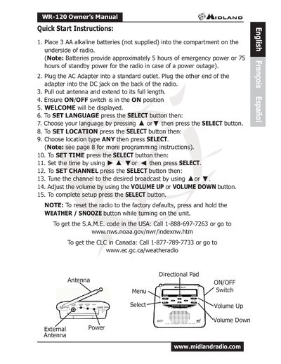 Midland WR-120 Weather Radio Owner's Manual - cover page