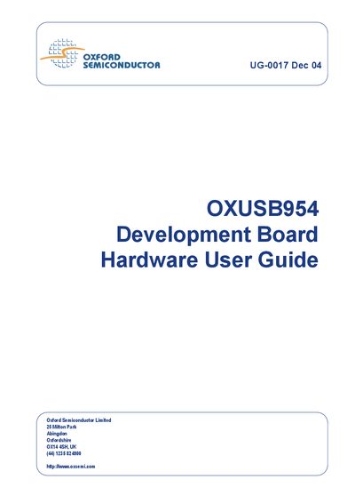 Oxford Semiconductor OXUSB954 Development Board Hardware User Guide - cover page