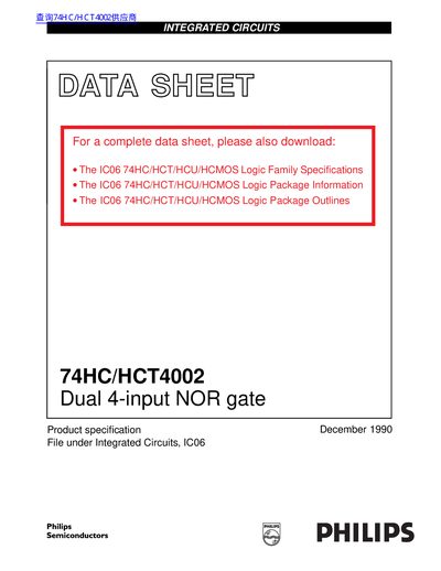 Philips Semiconductors 74HC/HCT4002 Dual 4-input NOR Gate Datasheet - cover page