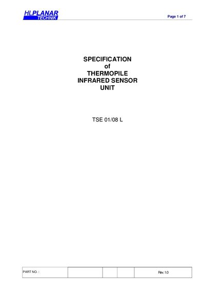 HLPLANAR TSE 01/08 L Thermopile Infrared Sensor Unit Specification - cover page