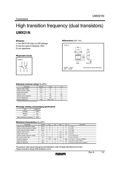 ROHM UMX21N Datasheet - cover page