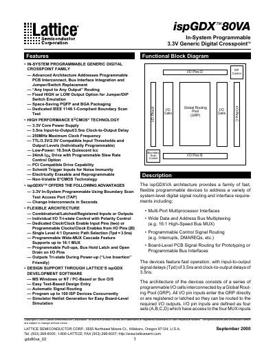 Lattice ispGDX80VA Crosspoint Device Datasheet - cover page