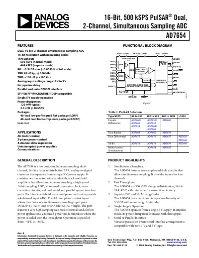 Analog Devices AD7654 16‑Bit ADC Datasheet