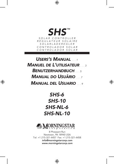 Morningstar SHS Solar Controller User's Manual - cover page