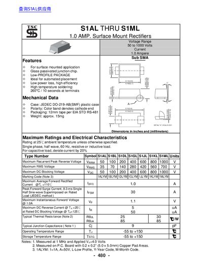 TSC S1AL–S1ML Surface Mount Rectifier Datasheet - cover page