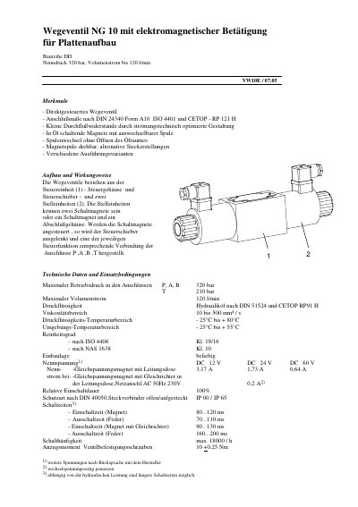 HPS-Hydraulik WE 10 DH Directional Valve Technology Data - cover page