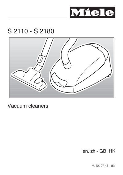 Miele S2110‑S2180 Vacuum Cleaner User Manual - cover page
