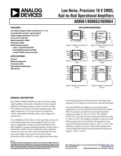 Analog Devices AD8661/AD8662/AD8664 Datasheet - cover page