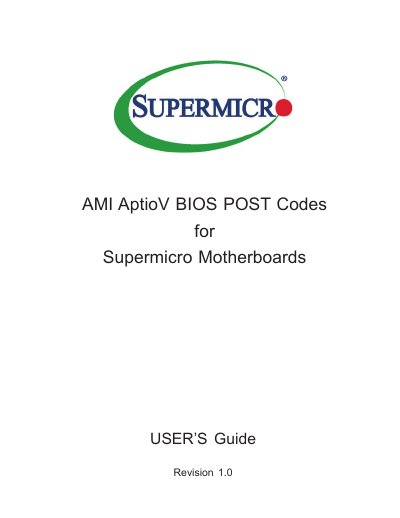 Supermicro AMI AptioV BIOS POST Codes User's Guide - cover page