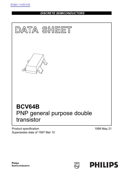 Philips BCV64B PNP General Purpose Double Transistor Datasheet - cover page