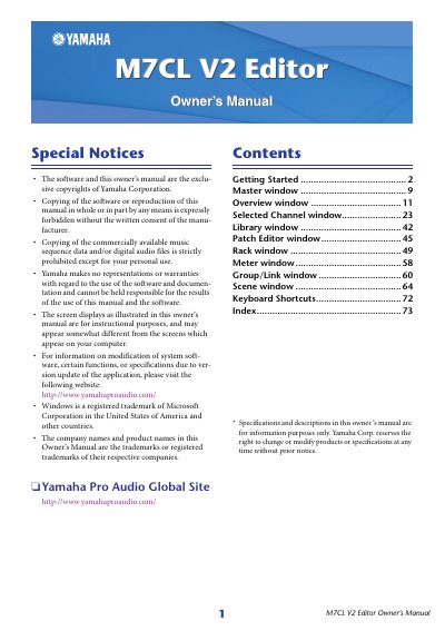 Yamaha M7CL V2 Editor Owner's Manual - cover page