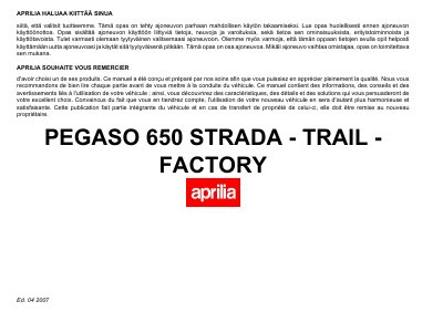 Aprilia PEGASO 650 Strada-Trail-Factory Owner's Manual - cover page