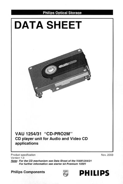 PHILIPS VAU 1254/31 CD-PRO2M DATA SHEET  - cover page