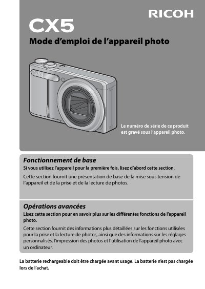 Ricoh CX5 Digital Camera User Manual - cover page