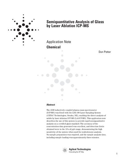 Agilent 4500 ICP-MS with LSX-100 Semiquantitative Analysis Application Note - cover page