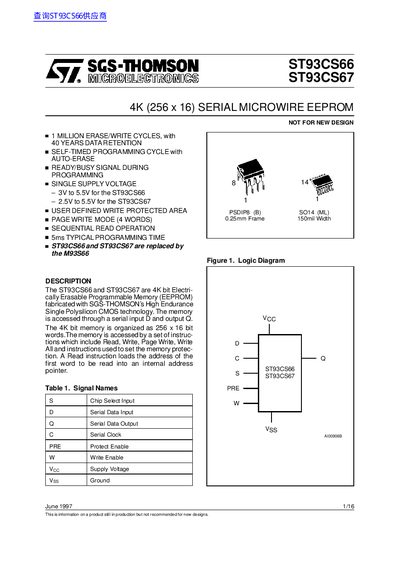 SGS-THOMSON ST93CS66 / ST93CS67 Datasheet - cover page