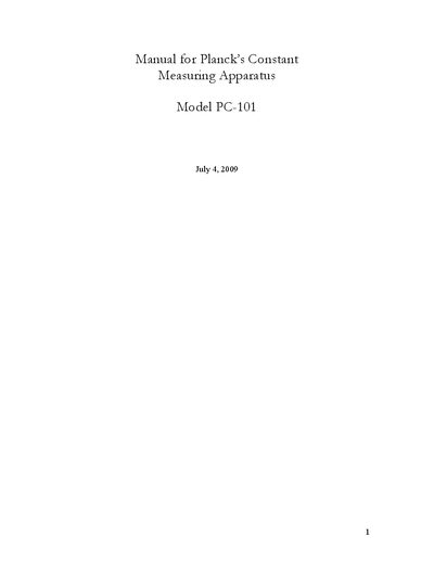 SVS Labs PC-101 Constant Measuring Apparatus User Manual - cover page