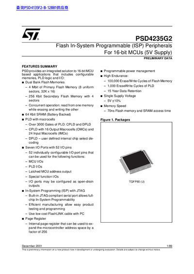 STMicroelectronics PSD4235G2 Flash ISP Peripheral Manual - cover page