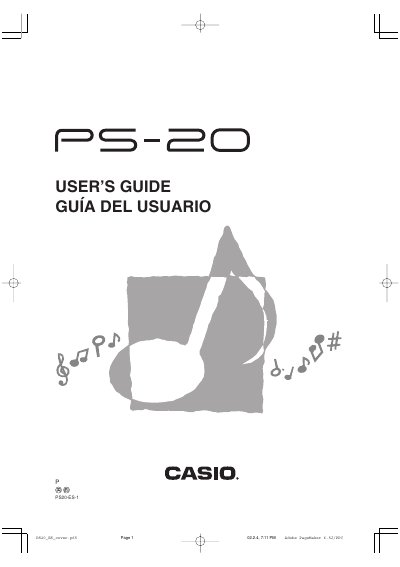 CASIO PS-20 Digital Piano User's Guide - cover page