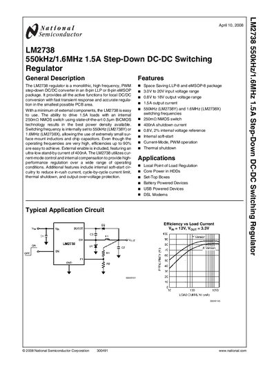 National Semiconductor LM2738 Step-Down DC-DC Switching Regulator Datasheet - cover page