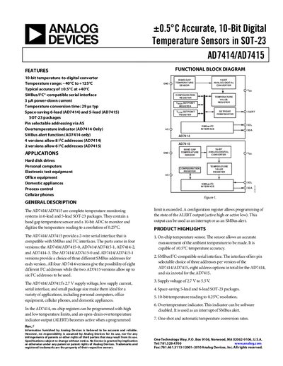 Analog Devices AD7414/AD7415 Datasheet Rev F