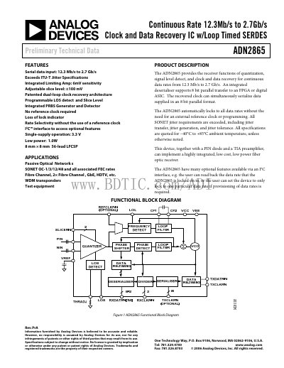 Analog Devices ADN2865 Datasheet - cover page