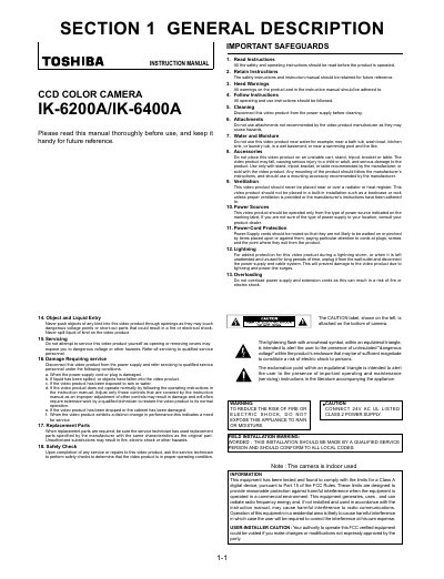 Toshiba IK-6200A/IK-6400A CCD Color Camera Instruction Manual - cover page